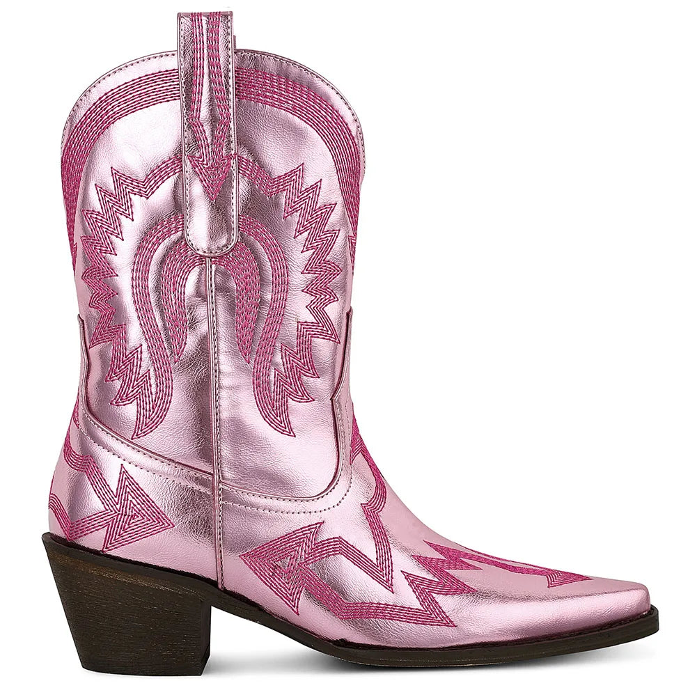 Women's Embroidered Metallic Cowboy Boots