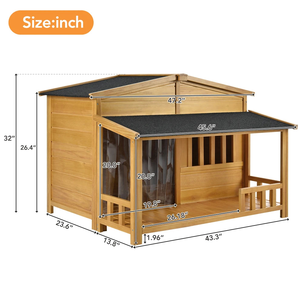 Wooden Dog House With Porch, Indoor/Outdoor, Medium