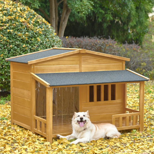 Wooden Dog House With Porch, Indoor/Outdoor, Medium