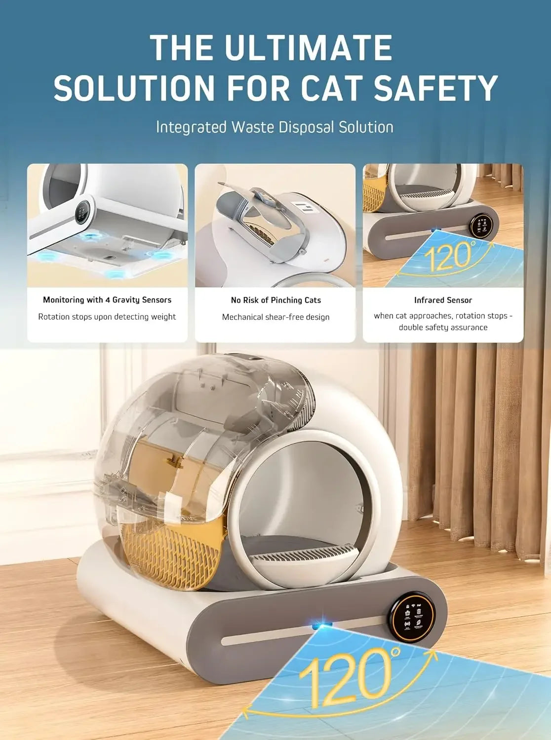 Self Cleaning Cat Litter Box 65L+9L Extra Large For Multiple Cats Features Negative Ion Sterilization