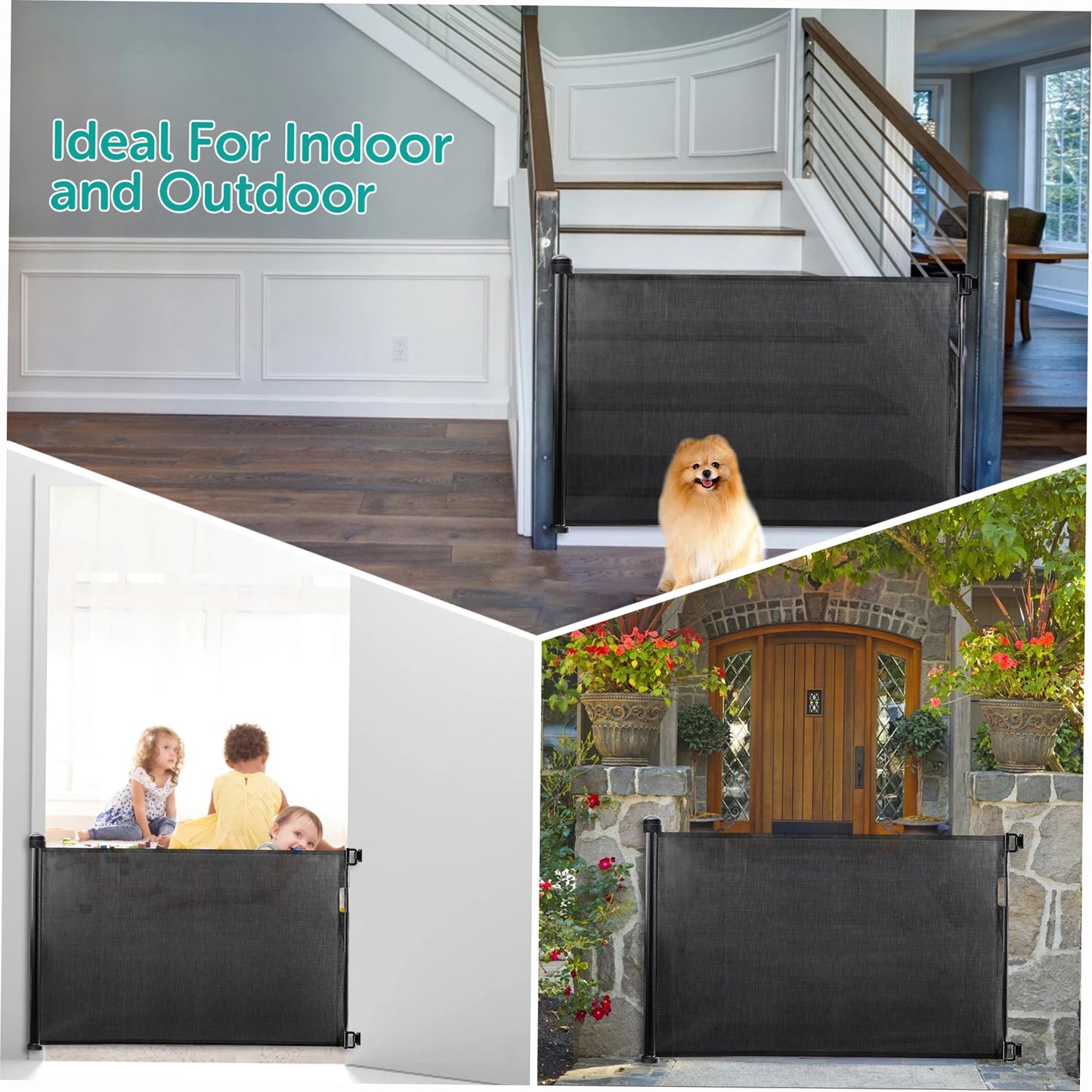 Retractable Mesh Pet/Baby Gate 34 inch Tall Extends To 61 Inch Wide