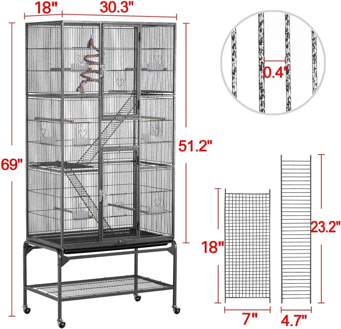 69-Inch Extra Large, 3 Level Ferret, Chinchilla, Sugar Glider Squirrel, Small Animal Cage With Cross Shelves