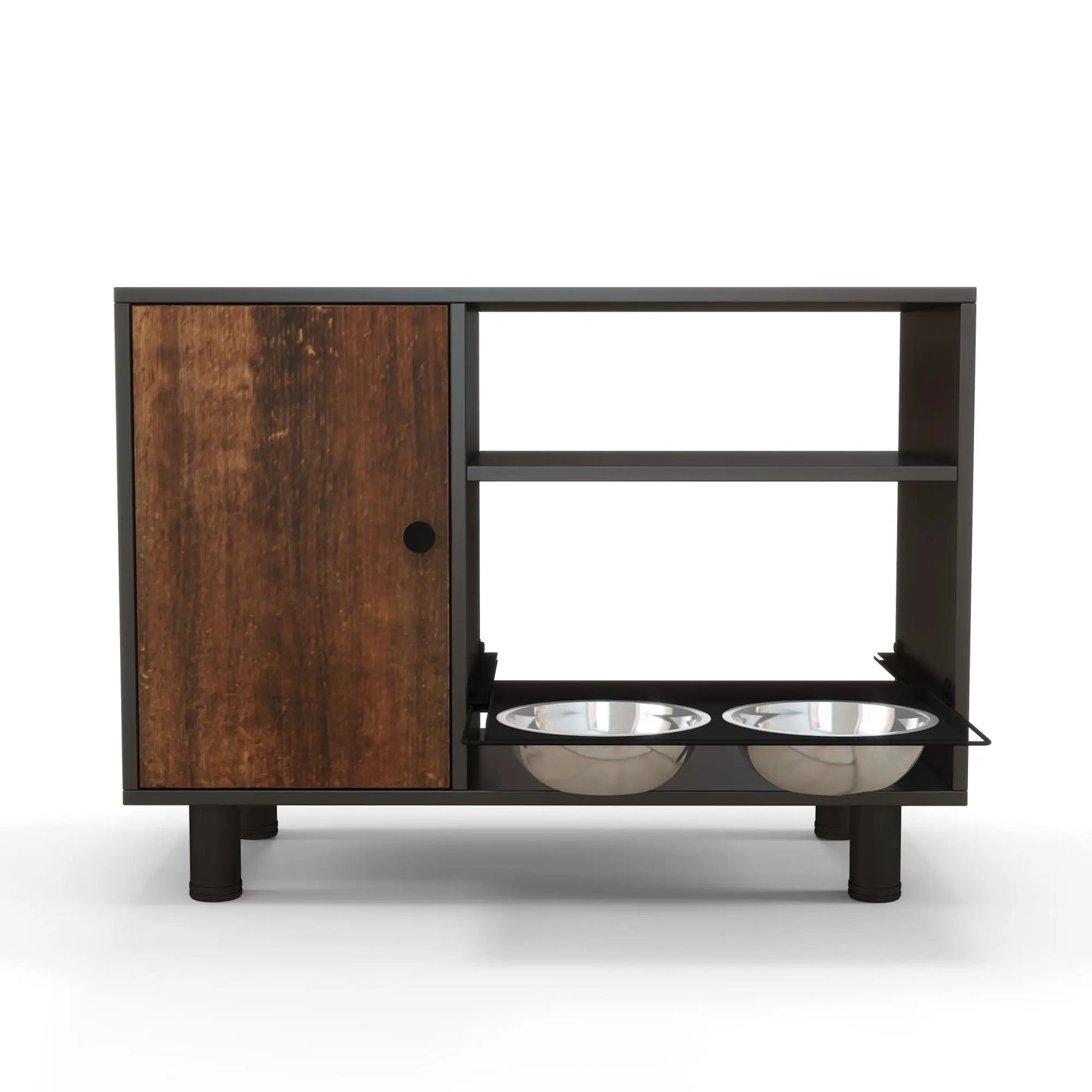 Large Pet Feeding and Storage Cabinet with Stainless Steel Bowls