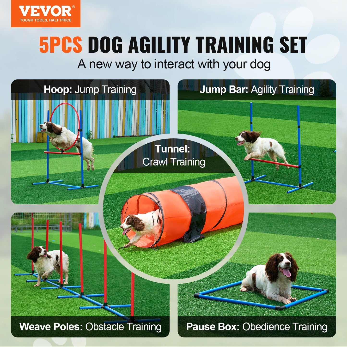 VEVOR Dog Agility Training Equipment 5 PCS Set With Adjustable Hurdles Extended