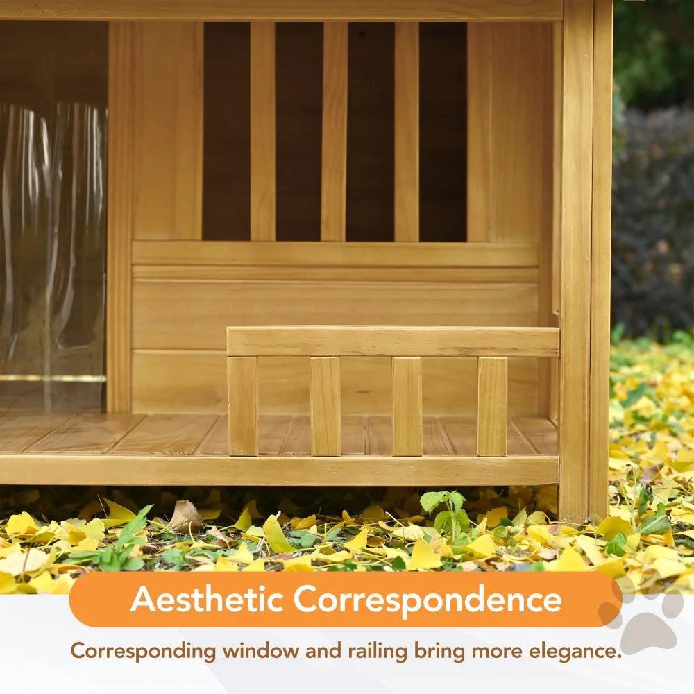 Wooden Dog House With Porch, Indoor/Outdoor, Medium