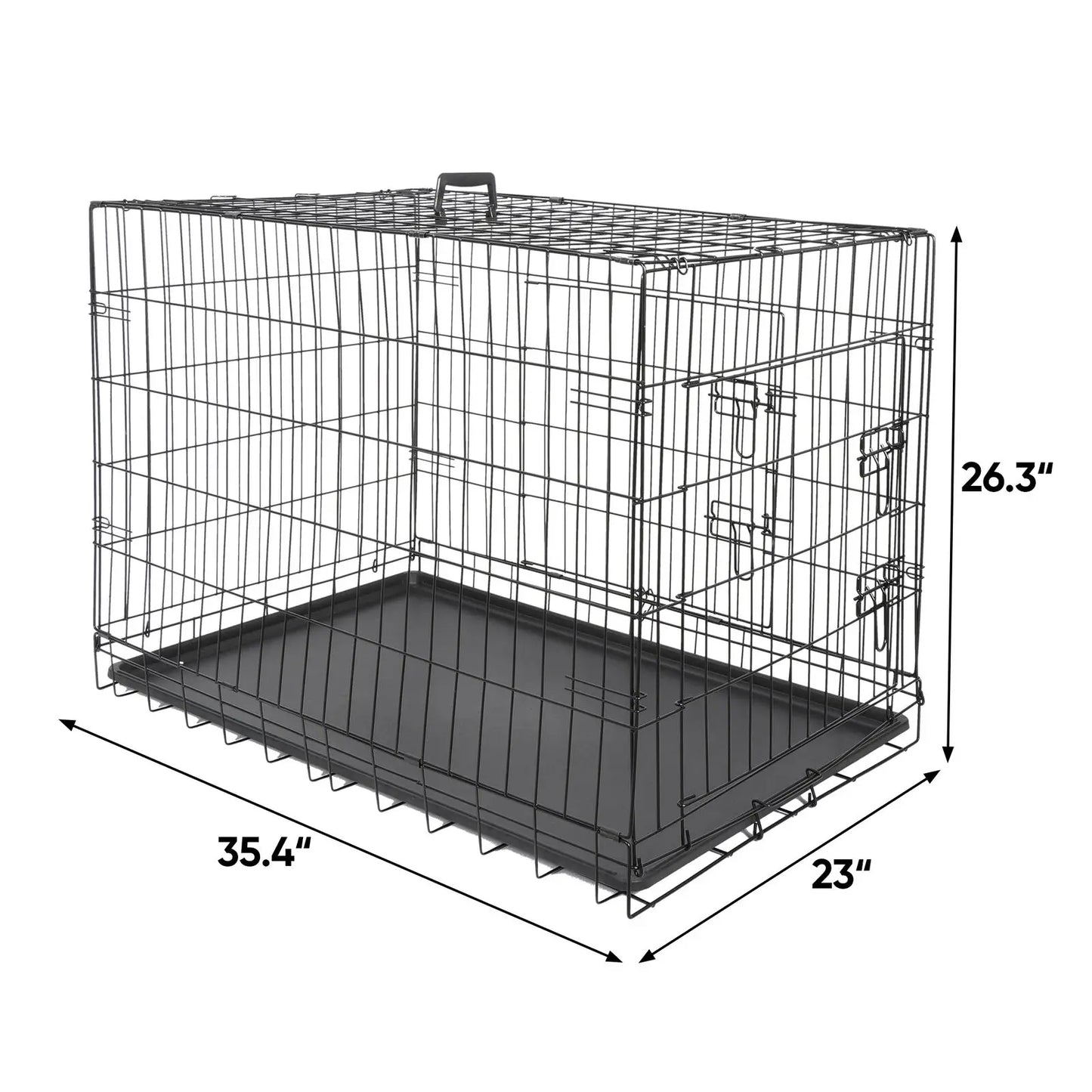 US Metal Pet Crate 2 Door with Pan, Black, 30 ", 36", 42"