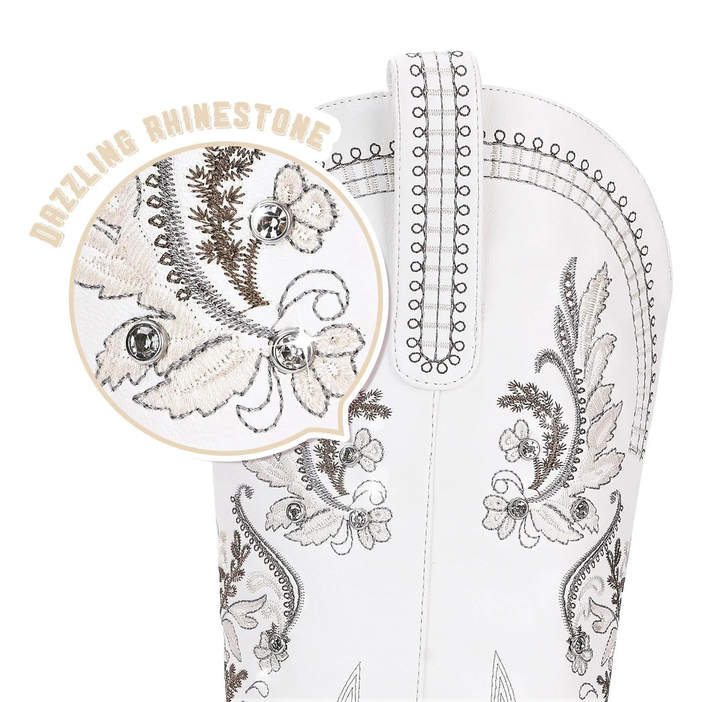 Sparkly Rhinestone Retro Cowboy Boots for Women - Wide Calf Knee High