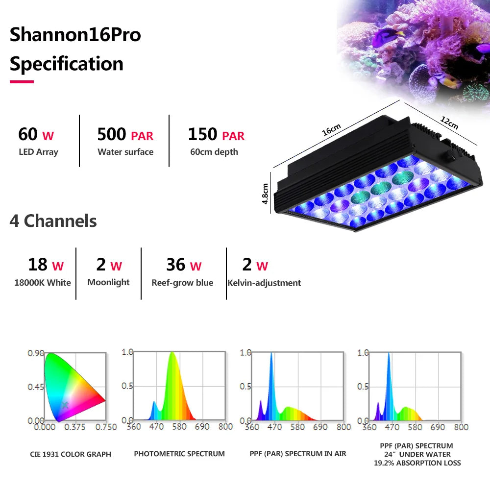 Led Aquarium Full Spectrum, Reef Marine Aquarium Light with Timer for 30cm-70cm Reef Coral SPS/LPS Saltwater Tank