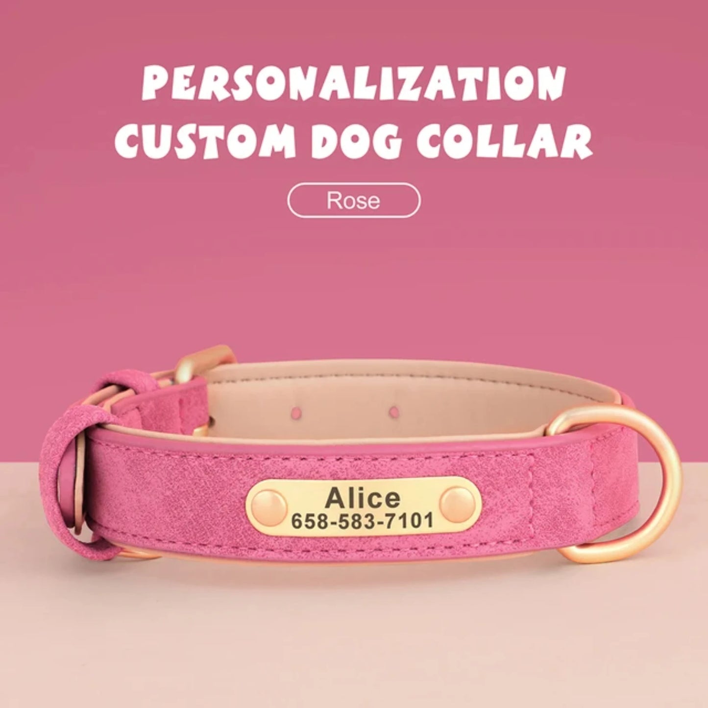 Soft Padded Personalized PU Leather Dog Collar With Free Engraved ID Tag