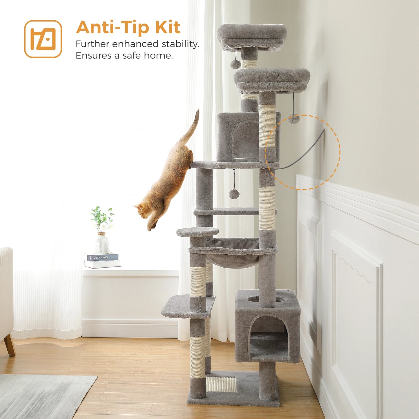 184cm Large Cat Tree And Tower For Indoor Cats With Scratching Posts And Hammock