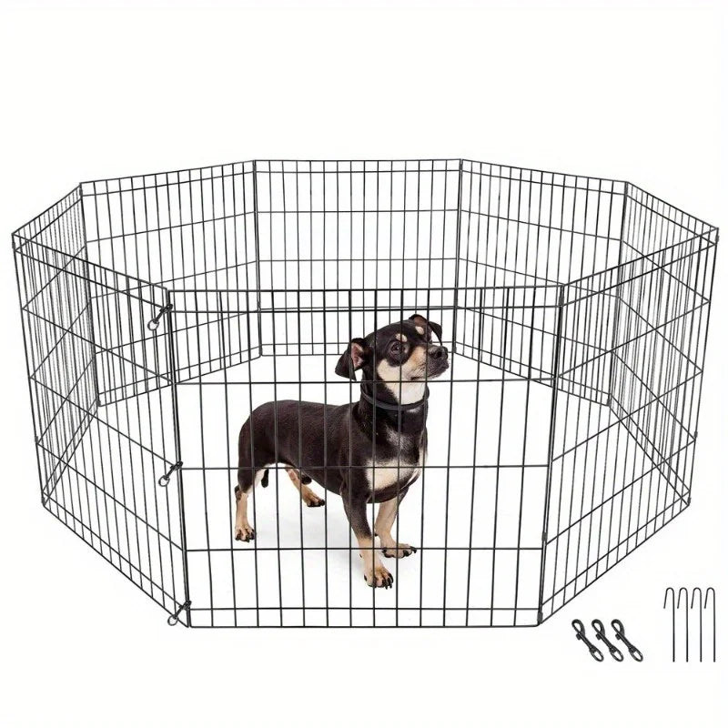 24" Dog Playpen Crate 8 Panel Fence Pet Play Pen Exercise Puppy Kennel Cage Yard