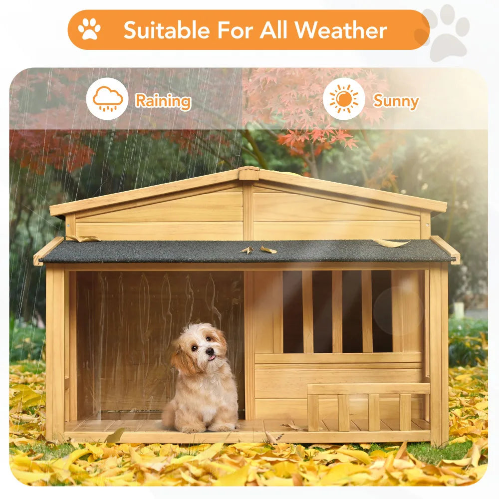 Wooden Dog House With Porch, Indoor/Outdoor, Medium