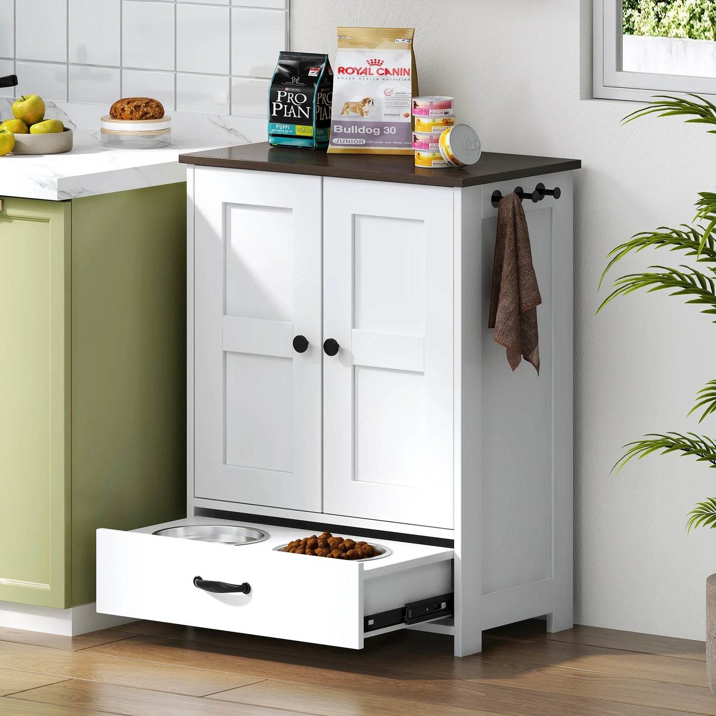 Pet Feeding and Storage Cabinet, Stainless Steel Dog Bowls for Medium Sized Dogs