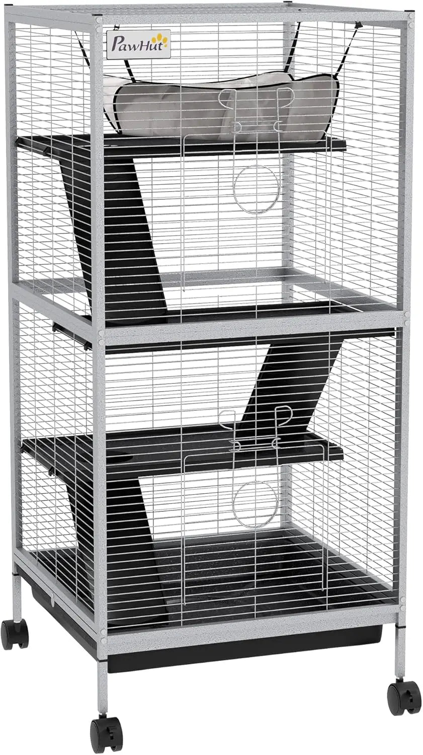 Metal Small Animal Cage Rolling Big Ferret Cage, Chinchilla Cage, Sugar Glider Cage, with Hammock & 4 Tiers, Removable