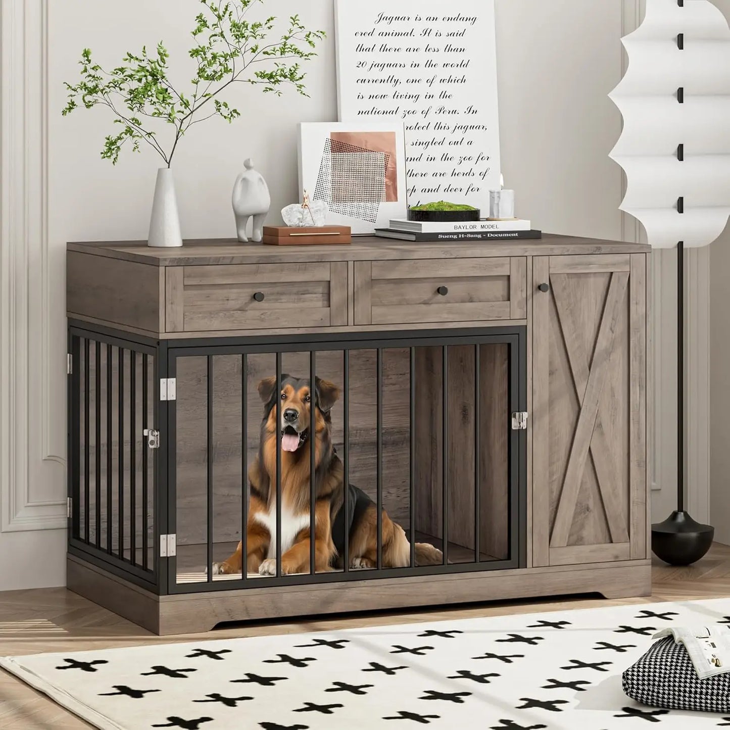 Dog Crate And Storage Cabinet Combination