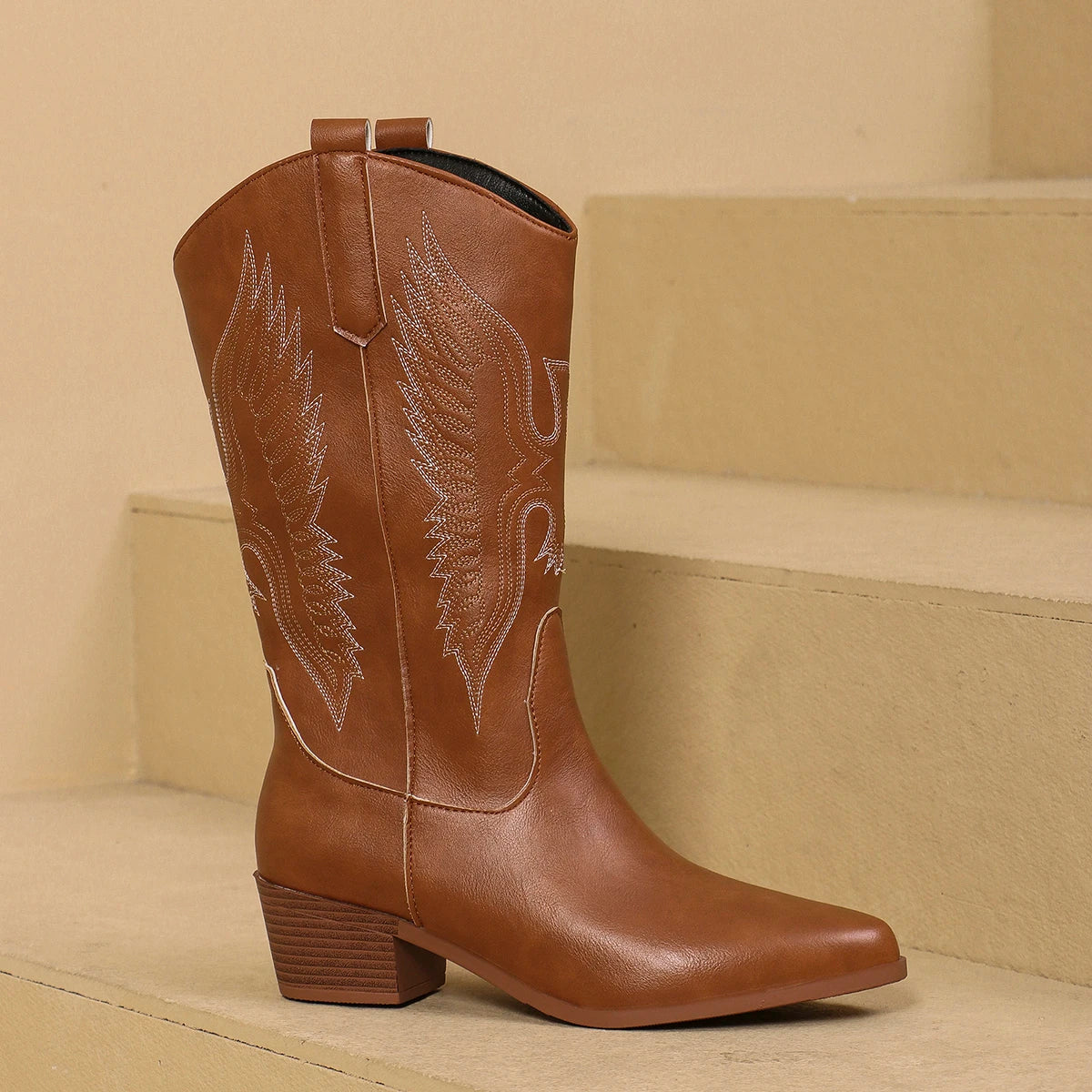 Cowgirl High Knee Boots With New Trend Wedge Heels
