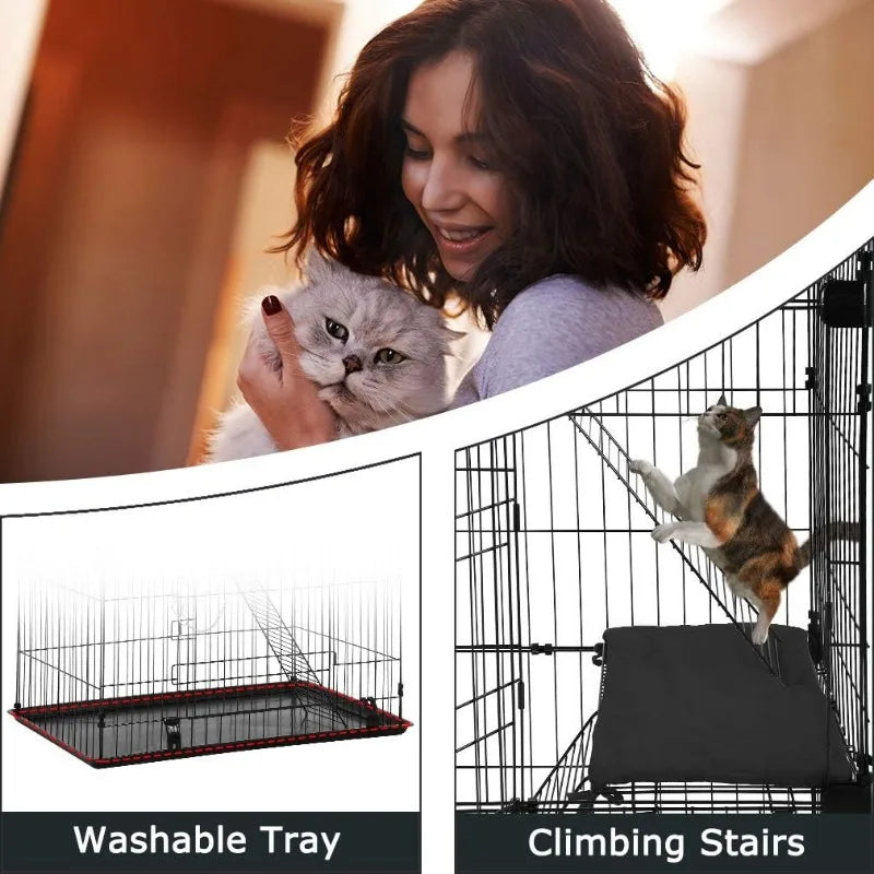 3-Tier 67 Inch Cat/Ferret Enclosure With Hammock, 3 Front Doors