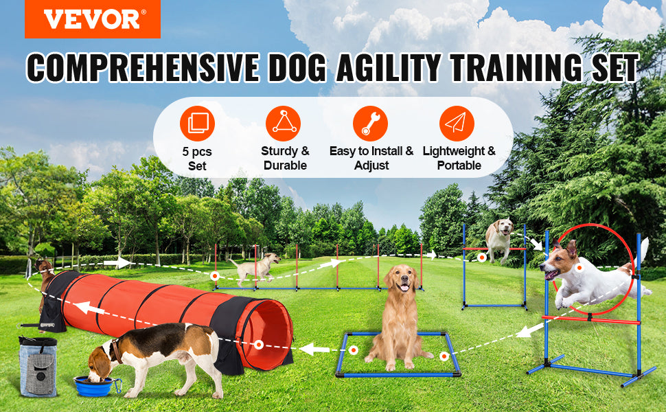 VEVOR Dog Agility Training Equipment 5 PCS Set With Adjustable Hurdles Extended